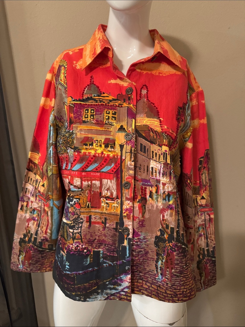 Take Two All Around Printed Button-Front Jacket, Sz Large
